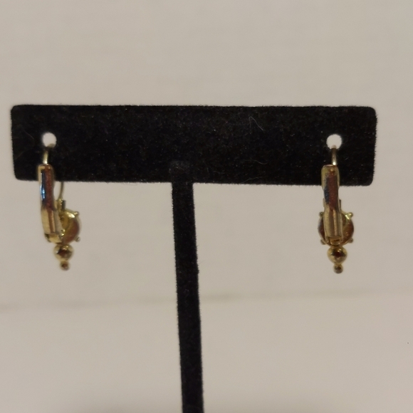 Gold Tone Lever Back Dangle Earrings w White Stone - Metal Detail - Picture 5 of 10